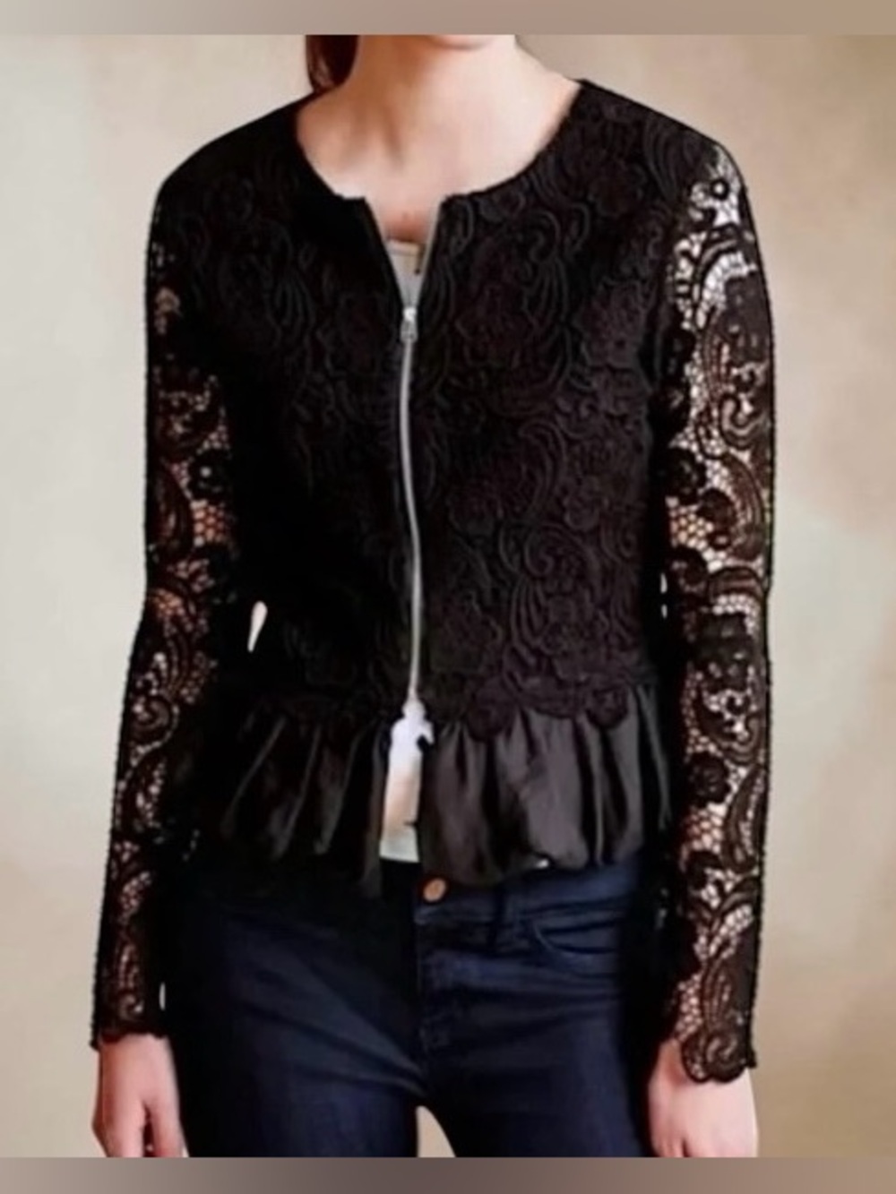 Lili’s Closet for Anthropologie Black Lace Peplum Jacket | Size S